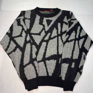 Oakton Limited‎ Vtg 90s Sweater Mens XLT Black Abstract Geometric Knit Grandpa